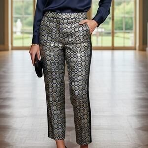 Racil Tan Gray Navy  Circle Print Side Satin  Stripe  Cropped Trouser 38 US2